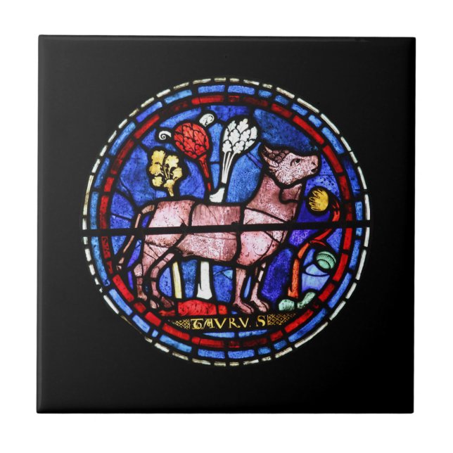 Taurus Stained Glass Chartres - Ceramic Tile (Front)