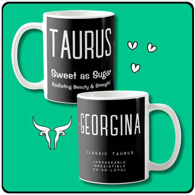 Taurus Star Sign Zodiac Gift Coffee Mug (Taurus Star Sign Zodiac Gift,  Personalized Name, Taurus Quote, Traits, Symbol & Horoscope Dates!)