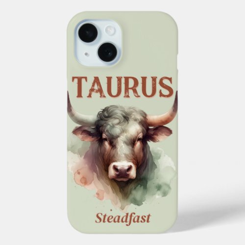 Taurus Steadfast Watercolor Bull Zodiac Sign iPhone 15 Case