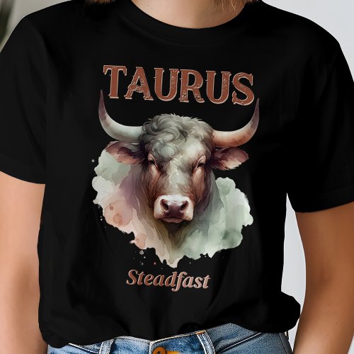 Taurus Steadfast Watercolor Bull Zodiac Sign T_Shirt