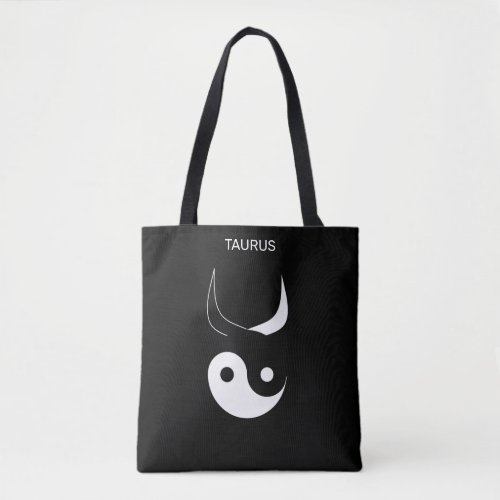 Taurus  Stylish Black  White Yin Yang on Black Tote Bag