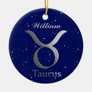 Taurus Sun Sign Symbol with Name Ceramic Ornament