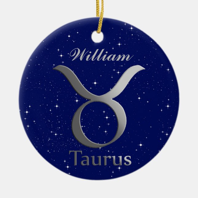 Taurus Sun Sign Symbol with Name Ceramic Ornament (Front)