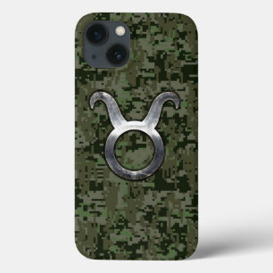 Taurus Symbol on Green Digital Camo iPhone 13 Case