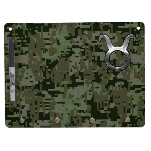 Taurus Symbol on Olive Green Digital Camo Dry Erase Board With Keychain Holder