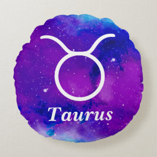 Taurus Symbol Purple Blue Space Nebula Round Pillow