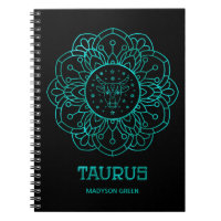 Taurus Teal Mandala Zodiac Sign Personalized Notebook