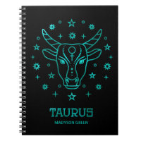 Taurus Teal Zodiac Sign Personalized Notebook