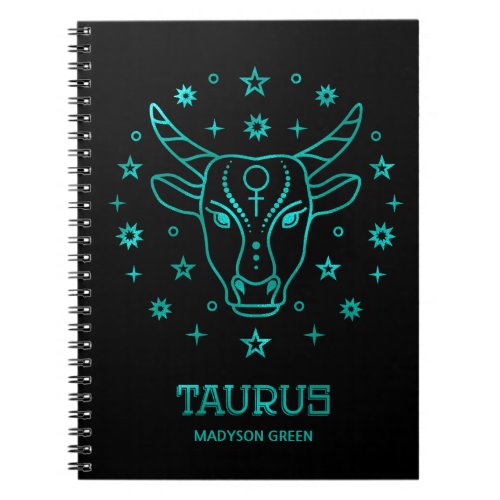 Taurus Teal Zodiac Sign Personalized Notebook