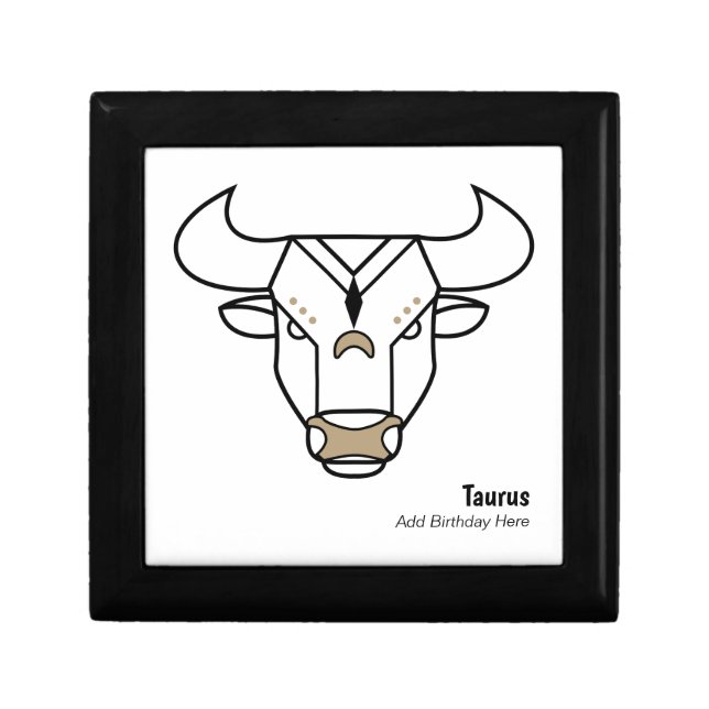 Taurus the bull black gold personalized trinket gift box (Front)