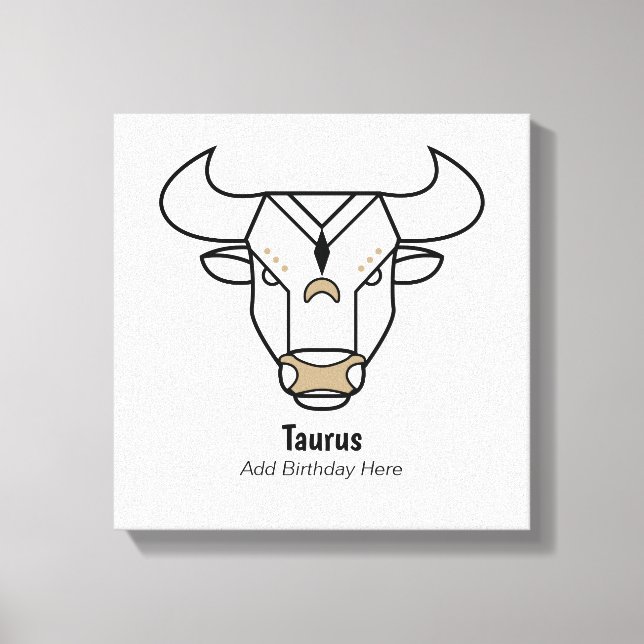 Taurus the bull black gold personalized zodiac canvas print (Front)