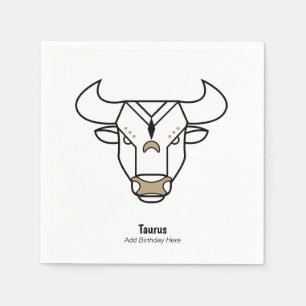 Taurus the bull black gold personalized zodiac napkins