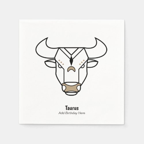 Taurus the bull black gold personalized zodiac napkins