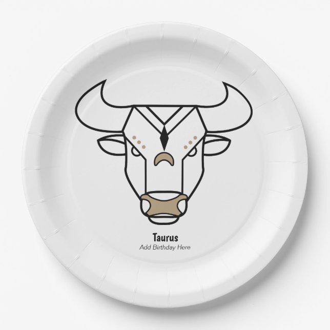 Taurus the bull black gold personalized zodiac paper plates (Front)
