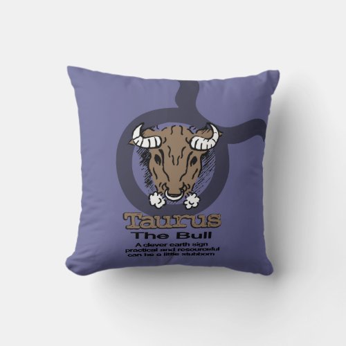 Taurus the Bull blue pillow