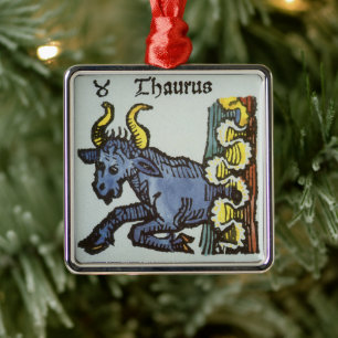 Taurus the Bull, Vintage Signs of the Zodiac Metal Ornament