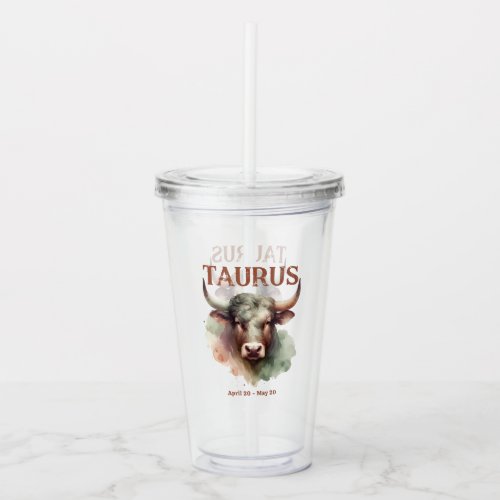 Taurus the Bull Watercolor Zodiac Sign Birthday Acrylic Tumbler