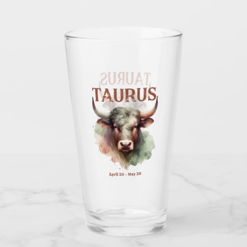 Taurus the Bull Watercolor Zodiac Sign Birthday Glass