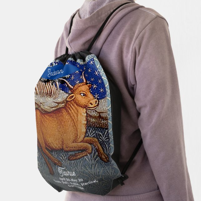 Taurus the Bull Zodiac Sign Birthday Party Drawstring Bag (Insitu)