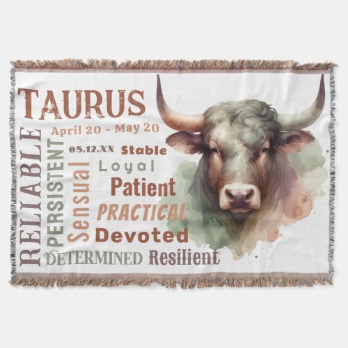 Taurus the Bull Zodiac Sign Custom Birth Date Throw Blanket
