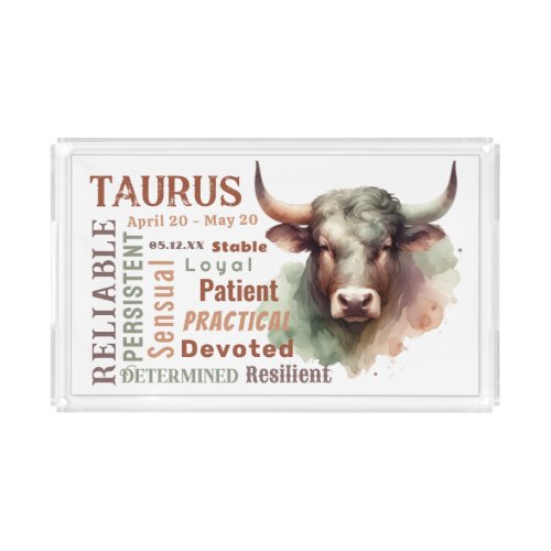 Taurus the Bull Zodiac Sign Traits Birthday Acrylic Tray
