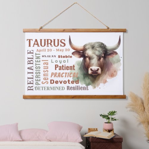 Taurus Traits Watercolor Bull Zodiac Sign Birthday Hanging Tapestry