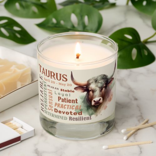 Taurus Traits Watercolor Bull Zodiac Sign Birthday Scented Candle
