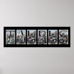 TAURUS Vintage Alphabet Letter Zodiac Sign Art