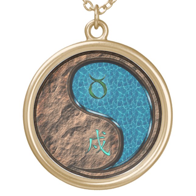 Taurus & Water Dog Gold Plated Necklace (Front)