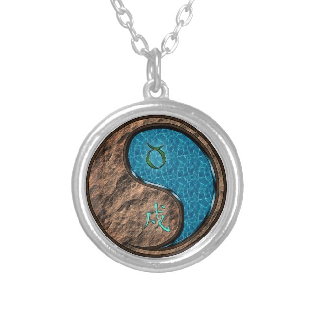 Taurus & Water Dog Silver Plated Necklace (Front)