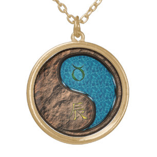 Taurus & Water Dragon Gold Plated Necklace