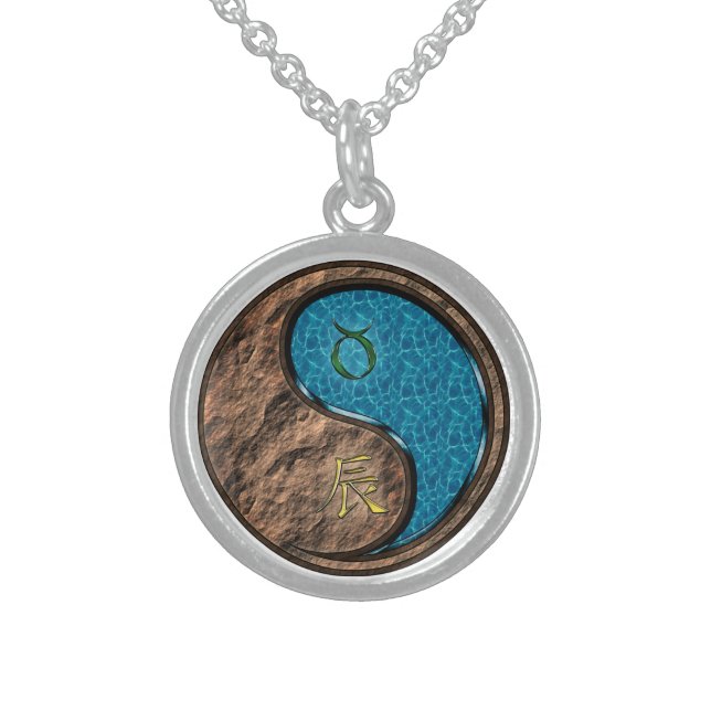 Taurus & Water Dragon Sterling Silver Necklace (Front)