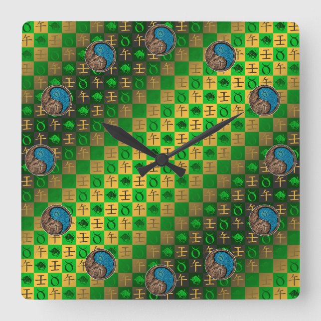 Taurus & Water Horse Square Wall Clock (Front)