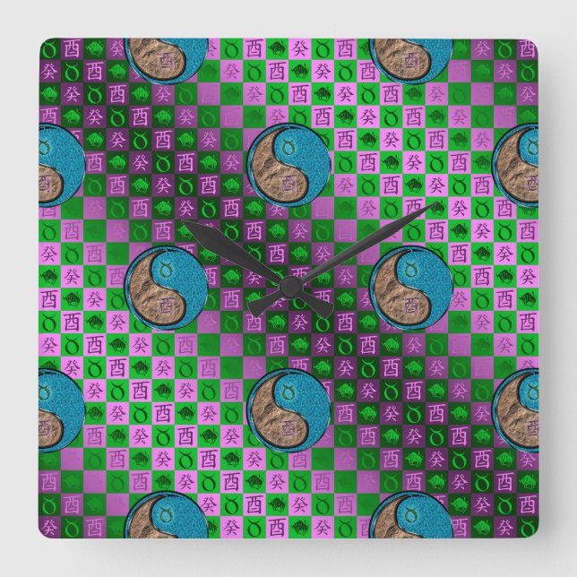 Taurus & Water Rooster Square Wall Clock (Front)