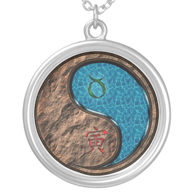 Taurus & Water Tiger Silver Plated Necklace (Front)