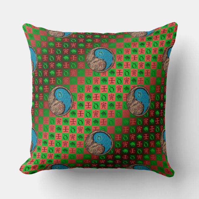 Taurus & Water Tiger Throw Pillow (Front)