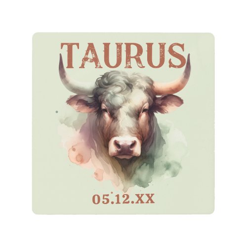 Taurus Watercolor Bull Zodiac Custom Metal Print