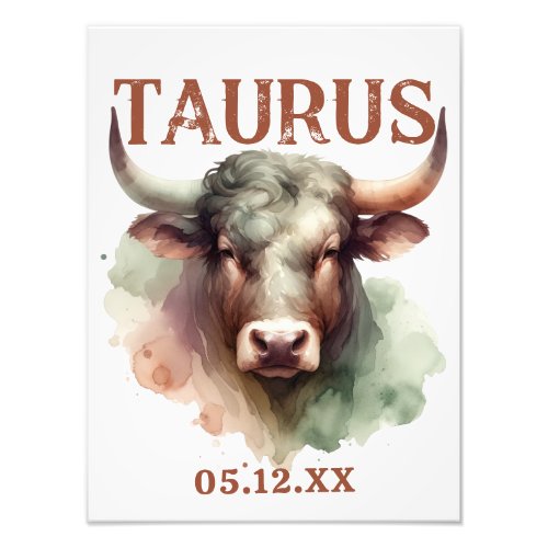 Taurus Watercolor Bull Zodiac Sign Poster Art