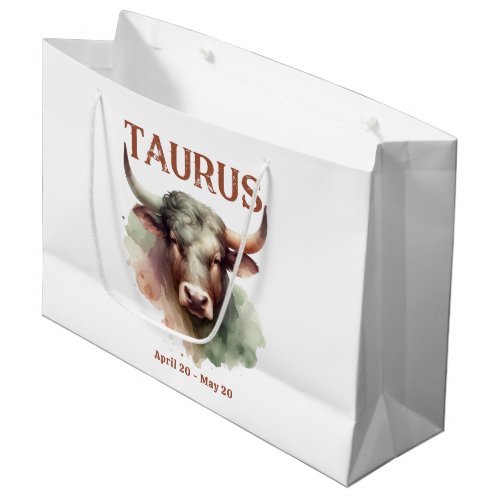Taurus Watercolor Bull Zodiac Theme Birthday Party Large Gift Bag