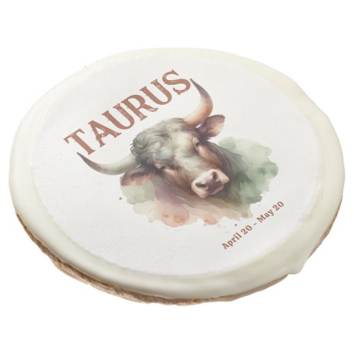 Taurus Watercolor Bull Zodiac Theme Birthday Party Sugar Cookie