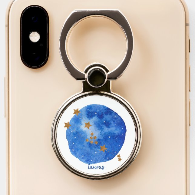 Taurus Watercolor Night Constellation Zodiac Phone Ring Stand (Close Up)