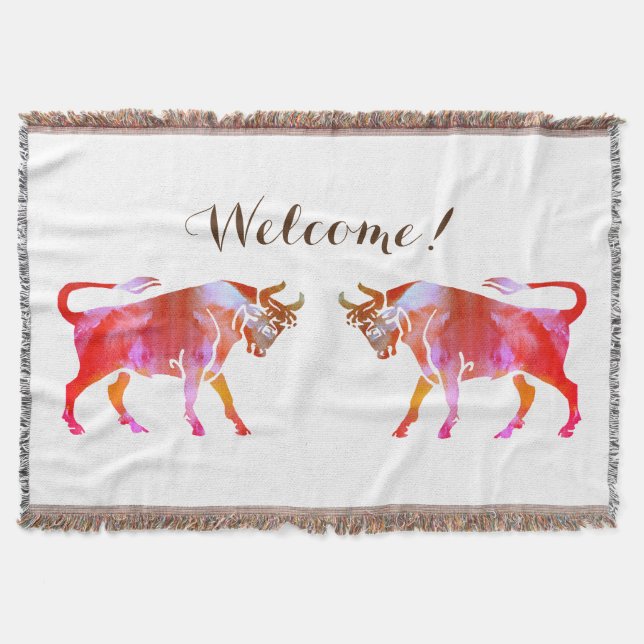 Taurus Watercolor Sign Welcome Throw Blanket (Front)