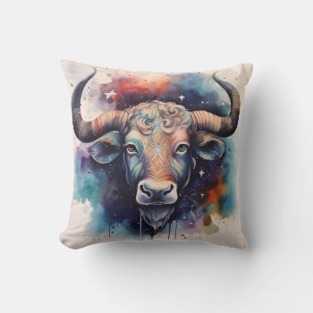 Taurus Watercolor Zodiac Sign Throw Pillow by HappyThoughtsShop at Zazzle