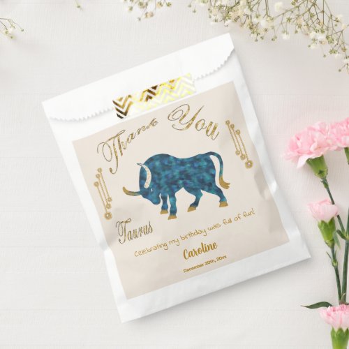 Taurus with Glitter Gold  Pearls Thank You Favor Bag