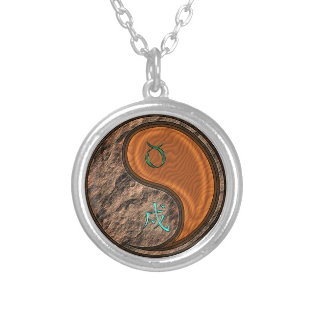 Taurus & Wood Dog Silver Plated Necklace (Front)
