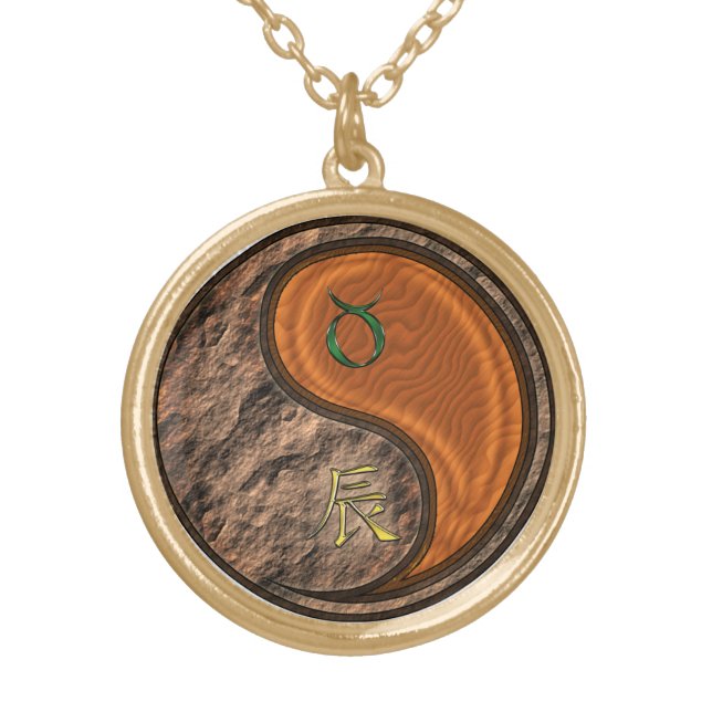 Taurus & Wood Dragon Gold Plated Necklace (Front)