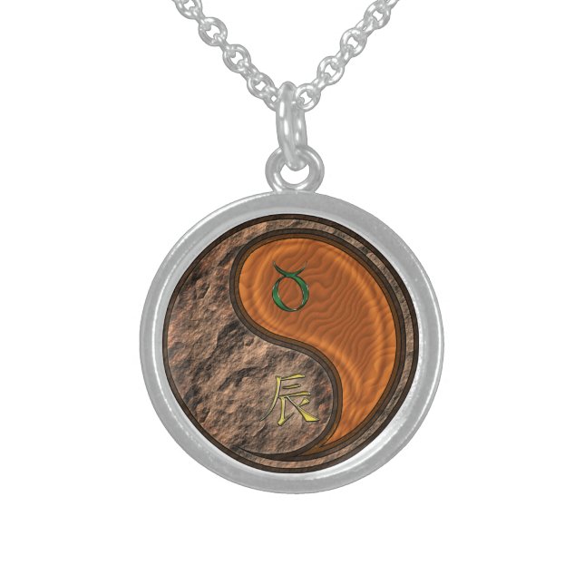 Taurus & Wood Dragon Sterling Silver Necklace (Front)