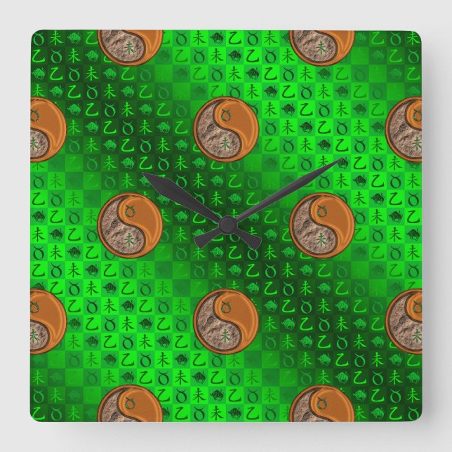 Taurus & Wood Goat Square Wall Clock (Front)