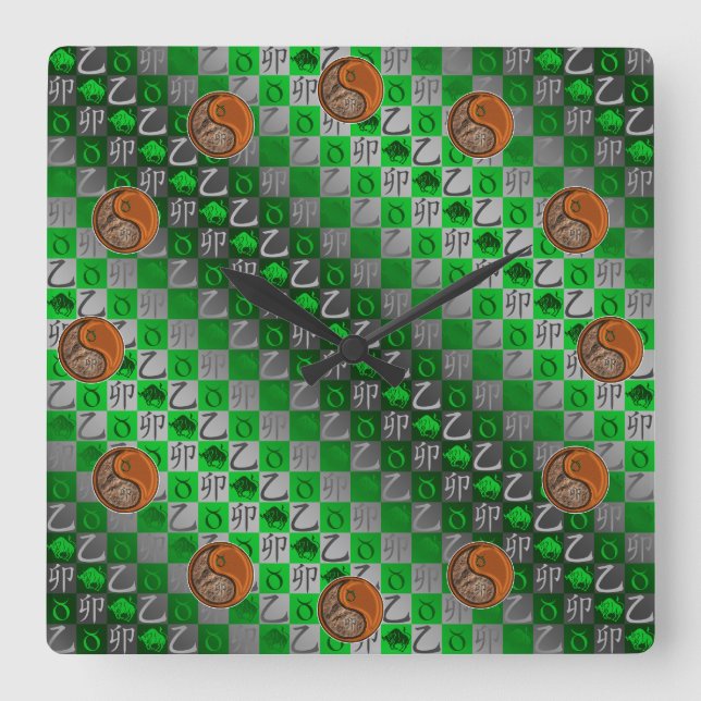 Taurus & Wood Rabbit Square Wall Clock (Front)