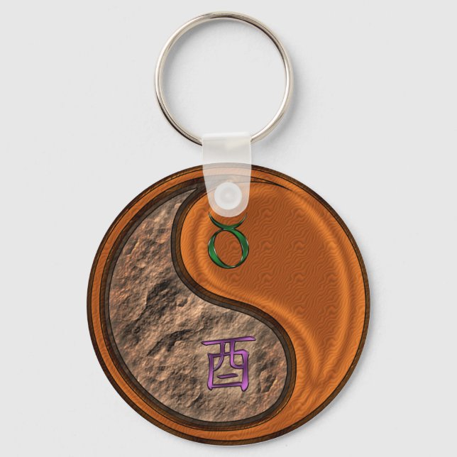 Taurus & Wood Rooster Keychain (Front)